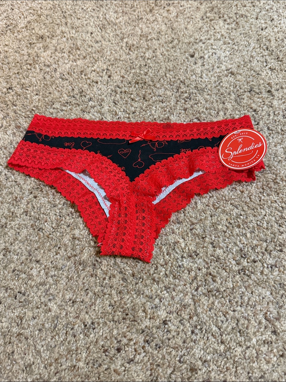 Splendies Red & Black Lace-Trim Hipster Panty